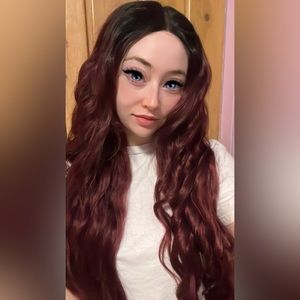 Extra long ombré black to red curly wig